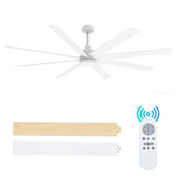 Garvee 72 Inch Large Ceiling Fan with Lights and Remote, Indoor/Outdoor Black Modern Fan, 6 Speed Reversible DC Motor, 8 Blades Dual Finish - White
