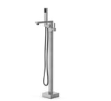 Garvee Matte Black Freestanding Bathtub Faucet Floor-Mount High-Flow Tub Filler with Swivel Spout and Handheld Shower CUPC Certified - F011 Square Floor-Standing Bathtub Faucet With Hot And Cold Water, Brushed Nickel Seal And 9/16-1/2 Npt Adapter (Us, Canada, And Mexico)