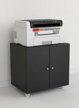 Garvee Printer Stand With Storage Rolling Metal File Cabinet 2 Doors Open Shelf Home Office Black - Black
