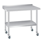 Garvee Stainless Steel Prep & Work Table 48x24 Inches with Backsplash and Casters for Commercial Kitchen, Heavy Duty, Adjustable Shelf, Silver - 48*24