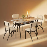 Garvee 5-Piece Dining Table Set with 4 Boucle Chairs, Rectangular Marble Tabletop, Beige, Small Space Dining Furniture