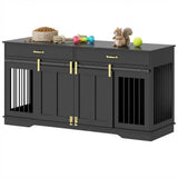 Garvee 71 Inch Wooden Dog Crate Furniture with Doors and Wheels, Indoor Dog Kennel Side End Table for Medium/Large Dogs, Brown