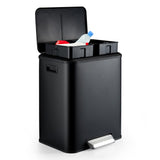 Garvee 2x15L Dual Step Trash Can & Recycle Bin with Soft Close Lid, Touchless Trash Can with Foot Pedal and Inner Bucket, Garbage Bin Kitchen, Black - Black