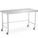 Garvee Stainless Steel Table 60x24 Inch with Wheels, Commercial Kitchen Prep Work Metal Table, Open Base, Silver