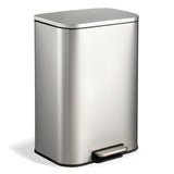 Garvee 13.2 Gallon Stainless Steel Step Trash Can with Soft-Close Lid & Removable Inner Bucket for Kitchen Office Bathroom, Silver, Rectangular - Silver