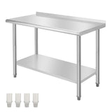 Garvee NSF Stainless Steel Prep & Work Table with Adjustable Undershelf for Restaurant, Home, Hotel - 48"x24", Silver - 08 Arc Edge