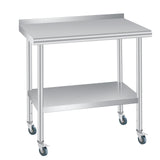 Garvee Stainless Steel Table Heavy Duty Commercial Work & Prep Table 30x24 Inches Silver with Adjustable Undershelf, Wheels & Backsplash for Restaurant Kitchen Bar Hotel Garage