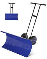Garvee 36" Wide Snow Pusher with Wheels Heavy Duty Steel Blade 7-Position Adjustable Angle 60° Tilt Handle Ergonomic Snow Shovel - Blue