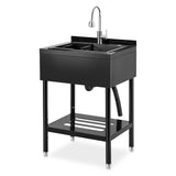Garvee Stainless Steel Utility Sink with Faucet & Storage Shelf for Kitchen Laundry Garage Outdoor Use, 25.7x20.7x39.5 Inches, Silver - Black