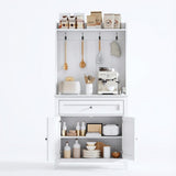 Garvee 63'' Sideboard Buffet Cabinet with 4 Hooks, Drawer & Adjustable Shelves for Kitchen, Living & Dining Room, White - White