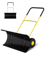 Garvee 29” Wide Snow Pusher with Wheels, Heavy-Duty Steel Blade, Adjustable Handle, Driveway Snow Removal, 60° Tilt, Surface Protection - Yellow