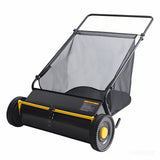 Garvee 26 Inch Push Lawn Sweeper With 7 Cu.ft Mesh Bag, Adjustable Height, Rubber Tires For Yard Cleanup, Durable Steel, 4 Spinning Brushes - Black