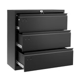 Garvee Lateral File Cabinet 3 Drawer Metal Filing Cabinet with Lock for Home Office Workspace 34.6x15.7x40.15 in Black