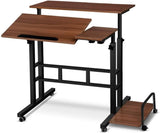 Garvee Small Standing Desk Adjustable Height Mobile Portable Desk with Wheels for Home Office School Dark Walnut