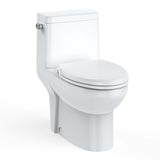 Garvee 15.75" Elongated One-Piece Toilet With V-Shaped Soft Close Cover For Modern Bathrooms, Compact Durable Design, White - Side Flush
