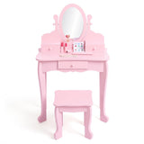 Garvee Kids Vanity Set with Mirror and Drawer - Pretend Play Dress-Up Fun with Wooden Makeup Playset for Girls 4-9 Yrs, Pink - Pink