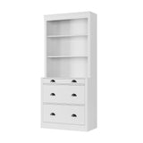 Garvee Bookshelf Storage Cabinet 71in Tall White With 3-Tier Shelves And Drawers For Bedroom Living Room Home Office