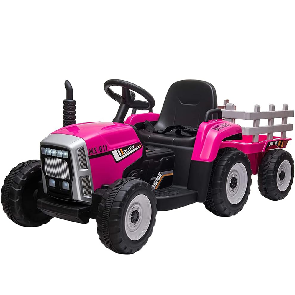 Garvee Ride - P Series: 12V Electric Tractor & Trailer for Kids, 3-6 Yrs - With RC - Rose / 25W
