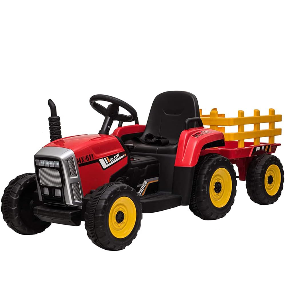 Garvee 12V Kids Ride On Tractor With Trailer & Remote Control, Toddler Electric Vehicle Car, 54in, Red