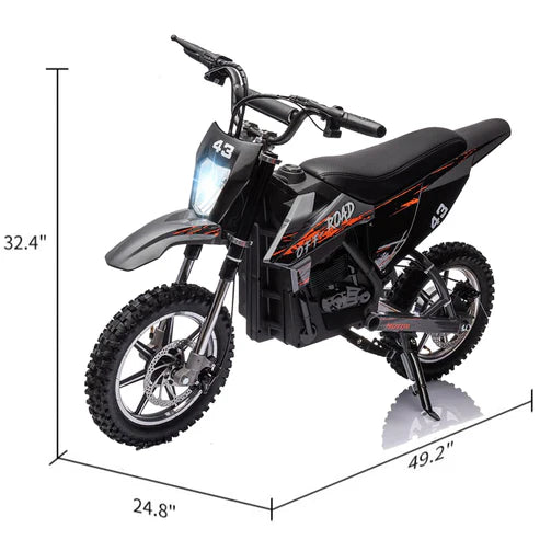 Garvee Ride - Série T : Moto électrique tout-terrain pour enfants 36 V, moteur sans balais 350 W/25 km/h, LED, siège en cuir confortable, capacité de charge maximale de 79 kg - Noir