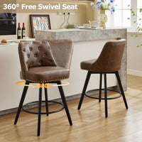 Garvee Counter Height Bar Stools Set of 2, Modern Swivel Bar Stools with Back and Wood Legs, 26" H, Leather Brown for Kitchen Island Home Bar