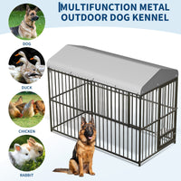 Garvee 8×4×6FT Large Heavy Duty Outdoor Dog Kennel with Lock, Rotating Stainless Steel Bowl, Waterproof Roof, for All Dog Breeds, Metal, Weatherproof