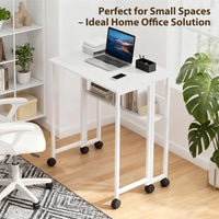 Garvee Folding Desk Small Rolling Desk with Storage Shelf for Home Office Study 24.8 Inch White Space-Saving Foldable