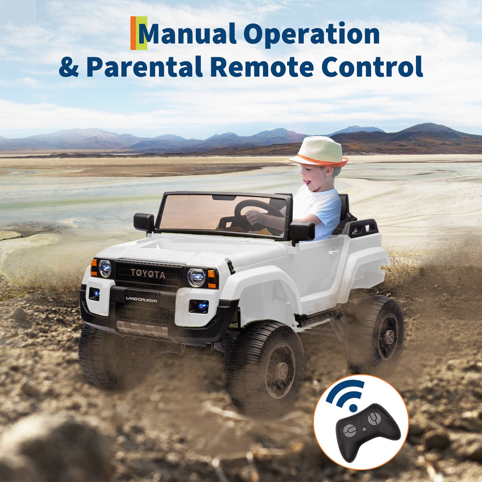 Garvee Toyota Licensed 24V Kids Ride-On Car 2-Seater Electric Off-Road Truck with Remote Control Bluetooth Music LED Lights Working Shovel