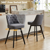 Garvee Counter Height Bar Stools Set of 2, Modern Swivel Bar Stools with Back and Wood Legs, 26" H Seat Height, Linen Fabric Gray for Kitchen Island Home Bar