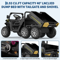 Garvee Camion benne électrique 24 V pour enfants, voiturette 2 places avec télécommande parentale, 4 roues motrices 6 roues, benne de style UTV, musique Bluetooth, noir