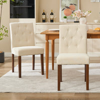 Garvee Parsons Button Tufted Dining Chairs Set of 2 - Upholstered Fabric Kitchen Chairs with Wood Legs & Padded Seats - Beige