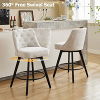 Garvee Counter Height Bar Stools Set of 2, Modern Swivel Bar Stools with Back and Wood Legs, 26 in Seat Height, Linen Fabric Beige for Kitchen Island and Home Bar