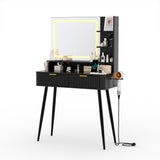 Garvee Small Makeup Desk with Mirror and Lights, 3 Color Modes, Fluted Vanity Desk with Storage Shelves & 2 Drawers, Modern Vanity Table for Bedroom, Compact 31-Inch, White - Deep Black