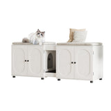 Garvee 55" Double Cat Litter Box Enclosure - Wooden, Waterproof, Adjustable Height for Living Room & Bedroom, Dual Rooms, Front Entry, Self Cleaning, Natural Wood Color - White