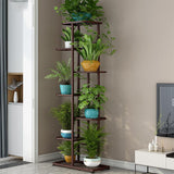 Garvee 7-Tier Corner Plant Stand for 8 Pots, Tall Tiered Flower Shelf Display Rack, Indoor/Outdoor, Black, Space-Saving - Brown