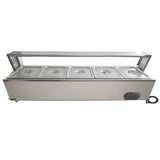 Garvee 5-Pan Commercial Food Warmer 60QT Stainless Steel Buffet Server with Tempered Glass Guard for Catering, Adjustable Temperature, Silver
