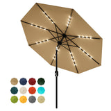 Garvee 9 FT Patio Umbrella with Solar Lights, Waterproof UV Protection, Tan, Outdoor Garden Backyard Poolside - Tan
