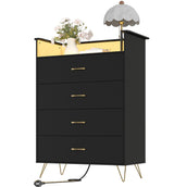Garvee Tall 4-Drawer Dresser with RGB Lights & Charging Station for Bedroom, Closet, Living Room, Large Capacity, Black - Black