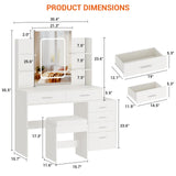 Garvee Makeup Vanity Desk With Mirror And Lights, 6 Drawers, Charging Station, Stool, Adjustable LED Lighting, White - White