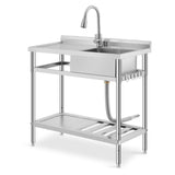 Garvee 39 Inch Commercial Utility Sink with Faucet Stainless Steel Freestanding Workbench Storage Shelf for Kitchen Garage Outdoor