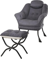Garvee Comfy Lazy Chair with Ottoman Ergonomic Reading Chair Armrests Small Apartments Bedroom Living Room Velvet - Light Gray 200 Dutch Velvet Hlr-22