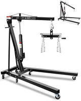 Garvee 2-Ton Foldable Hydraulic Engine Hoist, 6-Wheel Swivel Shop Crane, Adjustable Boom, Heavy-Duty Cherry Picker for Garage Workshop Truck Farm, 168 Lb, Red - Black