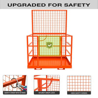Garvee Forklift Safety Cage Heavy Duty Steel Man Basket Foldable Work Platform with Guardrails Safety Harness Wheels for Aerial Work