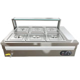 Garvee 6-Pan Commercial Food Warmer 72QT Stainless Steel Buffet Server with Tempered Glass Guard for Catering, Adjustable Temperature, Silver