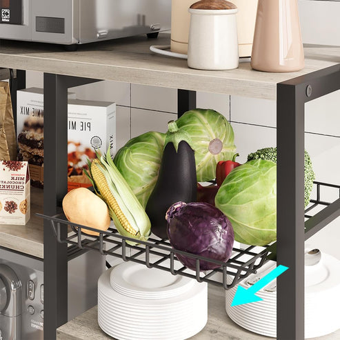 Garvee Large 6-Tier Kitchen Storage Rack with Power Outlet - Coffee Bar & Microwave Stand - Wire Drawer, Basket & Hutch - Utility Organizer - Grey
