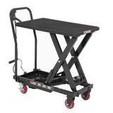 Garvee Heavy Duty Hydraulic Lift Table Cart 500LB Capacity, Single Scissor Lift Table with 28.7'' Lifting Height, Non-Slip Platform & Locking Wheels for Garage, Warehouse, Workshop, Black