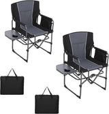 Garvee 2 Pack Oversized Camping Directors Chairs With Side Table Storage Pouch Cup Holder For Beach Fishing Picnic 31.89x19.69x36.22 Inches Black