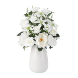 Garvee Artificial White Roses With Ceramic Vase For Office And Home Decoration, Adjustable, Lifelike, White