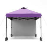 Garvee 10x10 Ft Pop-Up Canopy Tent with Sidewalls & Vented Roof, Portable Outdoor Shelter for Camping, Picnic, Events, Blue - Black Iron Pipe + Purple Cloth