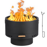 Garvee 26" Smokeless Wood Burning Fire Pit Table - Outdoor Portable Bonfire with Removable Ash Pan & Bamboo Lid for Backyard, Camping, Picnic, Black - Black